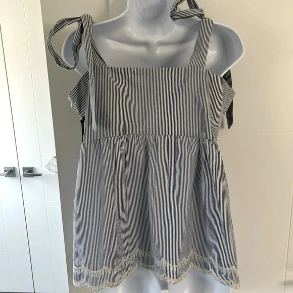 NWT BLACK TAPE_/ 100% cotton baby doll blouse/ White & blue stripes/ Size US L - Picture 5 of 14